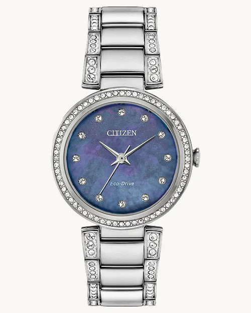 ★レア逆輸入★Citizen Silhouette Crystal Eco-Drive Watch Silhouette Crystal Blue Dial Stainless Steel Bracelet EM0840